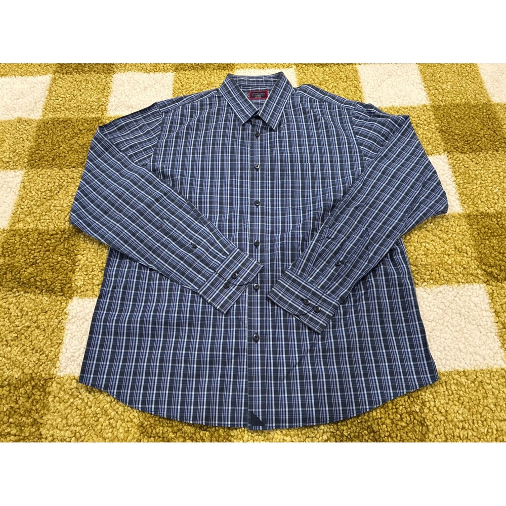UNTUCKit Mens XL Slim Fit Wrinkle Free Blue Plaid Long Sleeve Button Down Shirt